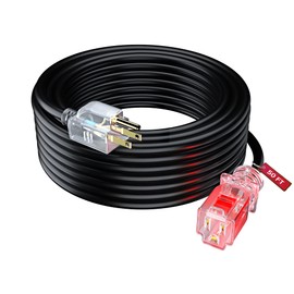Maximm Extension Cord with Locking - Lighted Power Indicator l 50 Feet l (Black) 16 Gauge, SJTW, Heavy Duty Extension Cord
