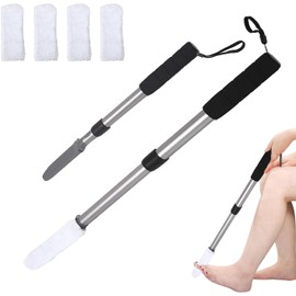 EASACE Cepillo aplicador de loción para limpieza de dedos actualizado con mango largo, de 47 a 74 cm, de plástico, blanco, 4 fundas de secado reutilizables, para personas mayores, ancianos y hombres c