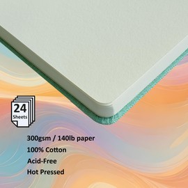 Watercolour Journal Hot Pressed 300gsm 100% Cotton Acid-Free Paper 24 Sheets (48 Pages) 12 X 12 CM / 4.7 X 4.7-InchSketchbook-Linen Fabric Cover