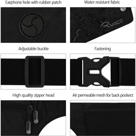 Ryaco Cinturón de Viaje para Dinero con Bloqueo RFID - Riñonera Antirrobo Cartera de Viaje y Portapasaporte - Fácil de Esconder Cintura Bolso Riñonera Deportiva para Hombre y Mujer - Negro
