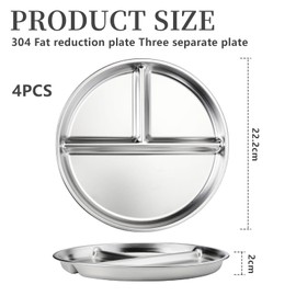 Goiern Pack of 4 Stainless Steel Children's Plates, 23 cm Portion Control Plates, Divided Plates for Adults, Bariatric with Divider, Toddler Lunch Table, Camping Esstray