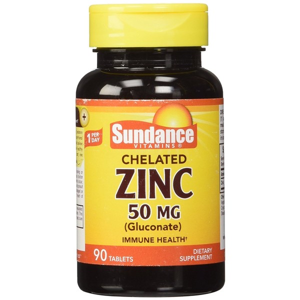 Sundance Vitamins Chelated Zinc 50 mg (Gluconate) - 90 Tablets, Pack of 2