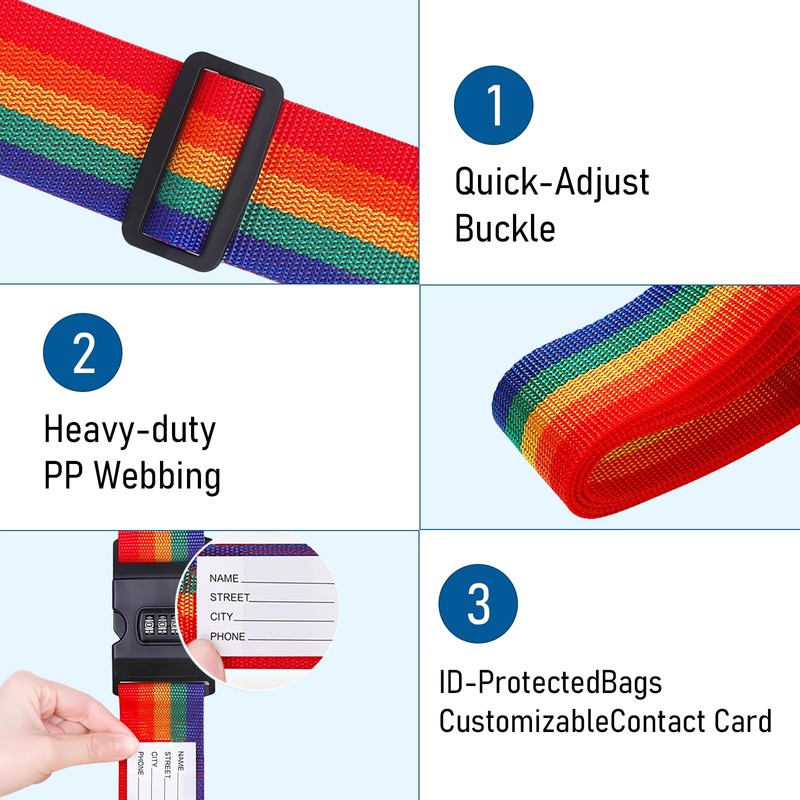 ViddVoom 2 Pack Luggage Straps with Combination Lock and Name