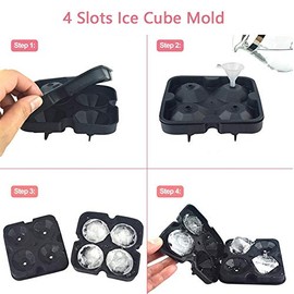 Bandeja para cubitos de hielo en forma de diamante Molde para hacer hielo para pasteles 4 ranuras(黑色)