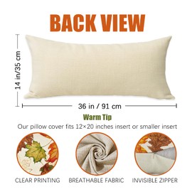 Fahrendom Fall Maple Leaves Lumbar Decorative Rectangle Pillow Cover 14 x 36, Autumn Farmhouse Rustic Porch Patio Outdoor Pillowcase, Thanksgiving Seasonal Sofa Couch Cushion Case Home Decor