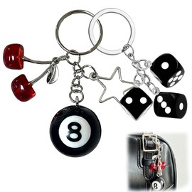HuoZylithic Lucky Cherry 8 Ball Keychain Star with 3Pcs Dice for Bags Charms Cute Y2k Aesthetic Accessory for Keys Women Men