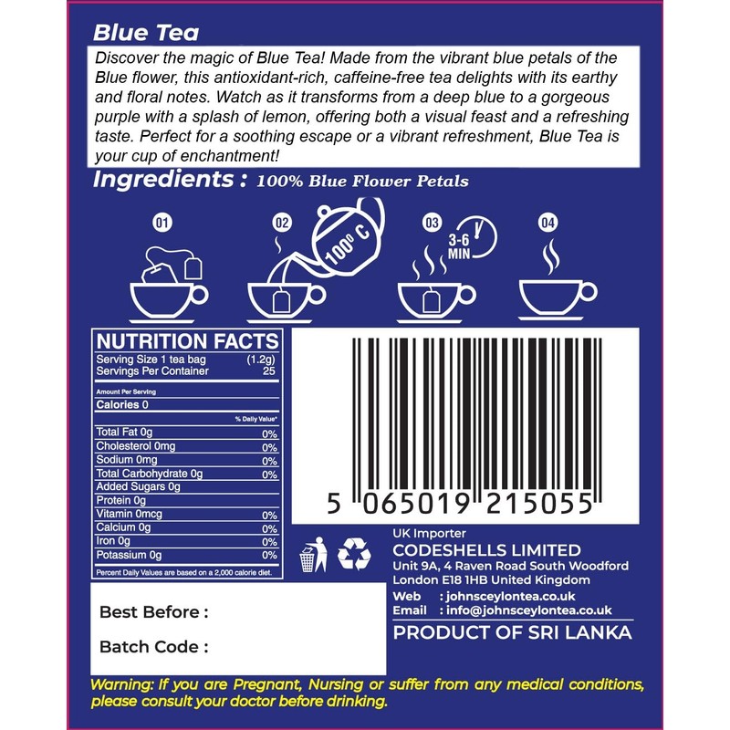 Pure Blue Flower Tea Rich in Antioxidants, Caffeine Free (25