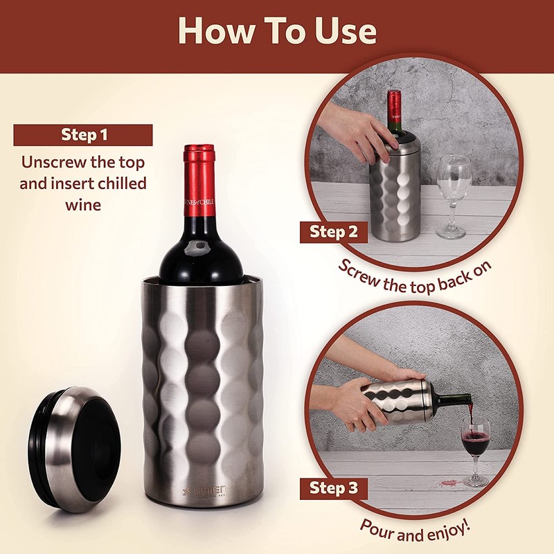 Premium Wine Chiller - 750ml Stainless Steel Bottle Cooler, Double-Walled