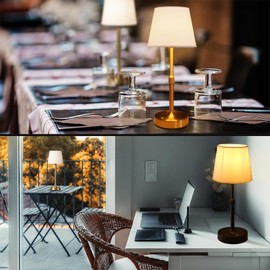 BWHSHK USB Rechargebale Lamp for Bedroom,Adjustable Desk Lamps,Reading Night Lights,Metal Round Line Fabric Table Lamp for Living Room (Gold)