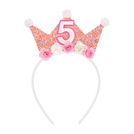 KICOSY 5th Birthday Headband 5 year old girl 5th Birthday Decorations for Girls best birthday gifts for 5th Birthday Crown Princess Crown Tiara Flower Crown Headband for 5 Year Old Girl Birthday Gift