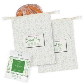 Beeswax Bread Bags for Homemade Sourdough – Reusable Organic Cotton Bread Storage – Natural Beeswax Coated – Freezer Safe – Long Lasting Freshness – Eco Friendly Kitchen Bags – Set of 2 + Cloth