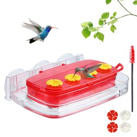 HCGADON Window Hummingbird Feeder, Plastic Humming Bird Feeder with 3 Strong Suction Cups, Easy to Clean and Refil,Built-in Moat (10oz) (1, Red)