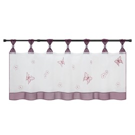 Delien Net Curtain, Voile Bistro Curtains with Loops, Kitchen Short Curtain, Embroidery Butterfly Transparent Rod Curtain, Short Curtain, W x H 120 x 60 cm, Purple