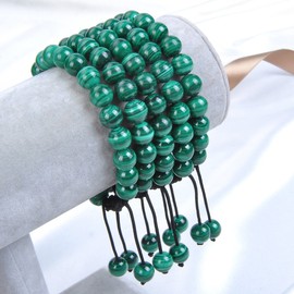 MASSIVE BEADS 8mm Unisex Adjustable Size Genuine Stone Mala Beads Bracelet (Natural Malachite, 8mm)