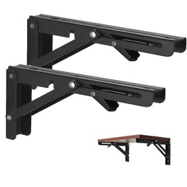 Vebetter Folding Console 250 mm, Pack of 2 Folding Console Heavy Duty Stainless Steel Folding Table Wall, Folding Shelf Brackets, Load Capacity 60 kg, for Space-Saving Home, Kitchen, Office, Folding