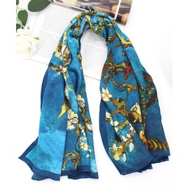 ANDANTINO 100% Pure Mulberry Silk Scarf 43" Large Square Lightweight Headscarf& Shawl–Women Hair Wraps-With Gift Packed (Oil Painting-Apricot)