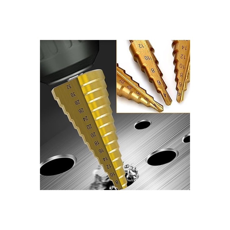 3 Pcs HSS Steel Step Cone Drill Titanium Bits Set