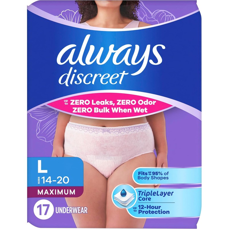 Always Discreet Adult Incontinence & Postpartum Underwear for Women, Maximum,
