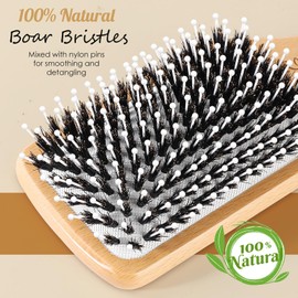 URTHEONE Hair Brush,Boar Bristle Hair Brushes and Styling Comb Set for Women Men Kids, Best Natural Wooden Paddle Hairbrush for Wet or Dry Hair Detangling Smoothing Massaging