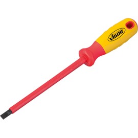 Vigor VDE Slotted Screwdriver V2061 ∙ Slotted Profile ∙ Spanner Size: 1.2 x 6.5 ∙ Total Length: 256 mm, Pack of 1