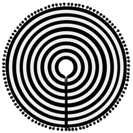 HOHOTIME Christmas Tree Skirt, Black White Annual Rings 48 Inch Tree Skirt Mat with Pom Pom Trim for Holiday Party Xmas Tree Decoration