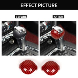 JeCar Carbon Fiber Interior Gear Shift Knob Trim Cover for Ford Mustang 2015-2019 (Red Carbon Fiber)