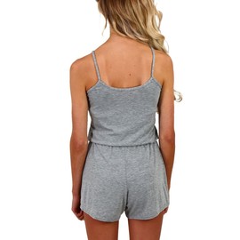 Dreamskull Women Summer Casual Spaghetti Strap Adjustable Waist Drawstring Short Jumpsuit Solid Cami Romper for Girl