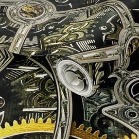 Peel & Stick Wallpaper 12ft x 2ft - Gears Steampunk Clock Time Abstract Custom Removable Wallpaper by Spoonflower