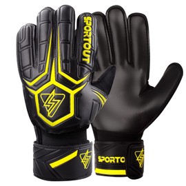 Sportout Goalkeeper Gloves with Fingersave, Football Gloves, Goalkeeper Gloves Men, 4 mm Latex, for Children, Adults and Teenagers (Black/Yellow, 8)