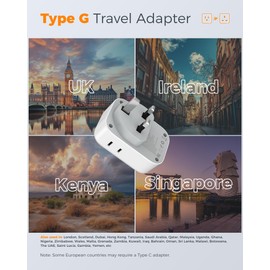 US to UK Plug Adapter 3 Pack, TESSAN Type G Adapter for Travel with 4 Outlets 3 USB Charger(1 USB C), Ireland Power Adaptor for USA to England London Scotland Dubai Singapore Hong Kong Qatar