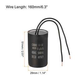 PATIKIL 6uf CBB60 Run Capacitor, 5 Pcs AC 450V 2 Wires 50/60Hz Motor Running Capacitor 51x29x51, Black