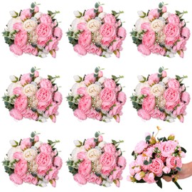Hoteam 24 Bundles Artificial Peonies Flowers Wedding Faux Flowers Silk Peony Bouquet Bulk Bride Fake Florals Arrangements for Table Centerpieces Wedding ​Party Vase Decor (Light Pink, White)