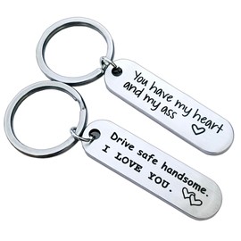 Drive Safe Keychain I Love You Handsome Key chain Funny Father's Day Gifts for Boyfriend Husband You Have My Heart Keyring Gift For Him Christmas Valentine's Day Gifts
