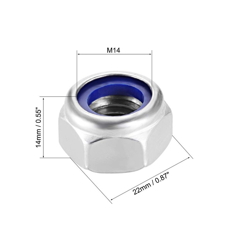 sourcing map Hex Lock Nuts - M14 x 2mm Stainless