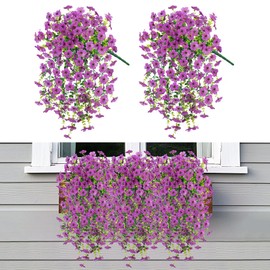 Artificial Hanging Plants Flowers for Outdoor Srpring Summer Decoration, 2pcs Fake Realistic Daisy Eucalyptus for Outdoors, Faux Plastic Greenery Long Vine Indoor Wall Patio Porch Decor, Light Purple