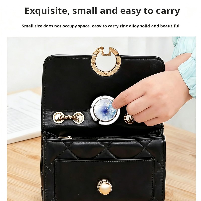 MYLEUS 6Pcs Marble Pattern Foldable Handbag Hook, Zinc Alloy Purse