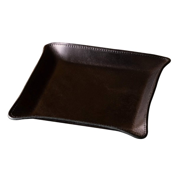 Am De Mas TY-006 Small Tray, Tochigi Leather, Genuine Leather, Made in Japan, Tabletop Trinket Storage Accessories, Handmade, Simple, Lightweight, L Black