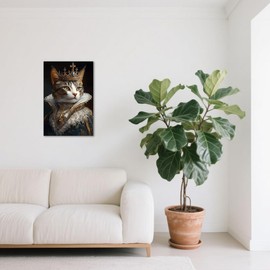 BJYCHG Aristocratic Cat Canvas Wall Art Aristocratic Feline in Vintage Attire Picture Prints Renaissance Painting for Bedroom Office Decor Framed (Red, 18L x 12W)