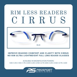 proSPORT Reading Glasses +2.25 Combo Blue and Red Frame Rimless Full Lens Reader Ultra Lightweight Flexible Men Women