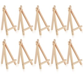 Pack of 10 Mini Easel Wooden Easel Small Table Easel Triangle Foldable Wooden Easel Children's Table Decoration for Wedding Birthday Christening Party (15 x 8 cm)