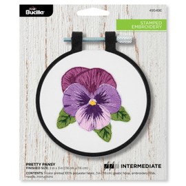 Bucilla, Pretty Pansy, Stamped Embroidery Kit, Includes 3" Hoop, Floss, Needle, and Instructions