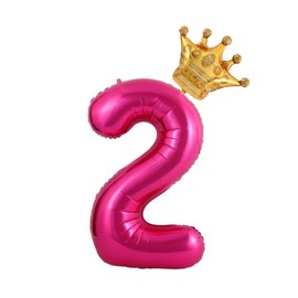 40 Inch Hot Pink Crown Numbers 2 Balloons ，2nd Birthday Party Balloons Deorations Supplies，Giant Big Foil Mylar NumbersBalloons (Hot Pink 2)