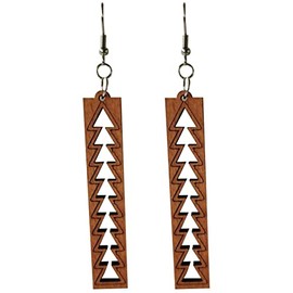 45mm Natural Wood Carved Hawaiian Polynesian Dangle Dangling Hypoallergenic Surgical Steel Hook Earrings