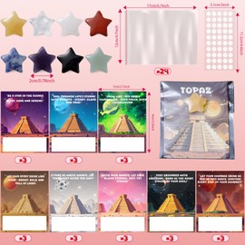 Valentine's Day Cards with Star-Shaped Gemstones, 24 Pack Valentines Gift Exchange Set for Kids School, Classroom and Party Favors with Natural Gemstones