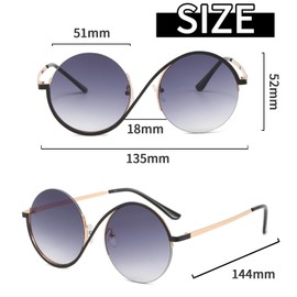 SDKZBFC Sunglasses Round Metal Sun Glasses Fashion Men's Women's Glasses with Glasses Lanyard for Outdoor Sports Black Gold Grey