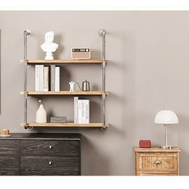 BIXIRAO Industrial Wall Mounted Iron Floating Pipe Shelves/Shelving/Racks/Storage/Bookcases/Brackets, DIY Open Bookshelves, Retro Black (4-Tier Shelf Brackets with 3 Boards)