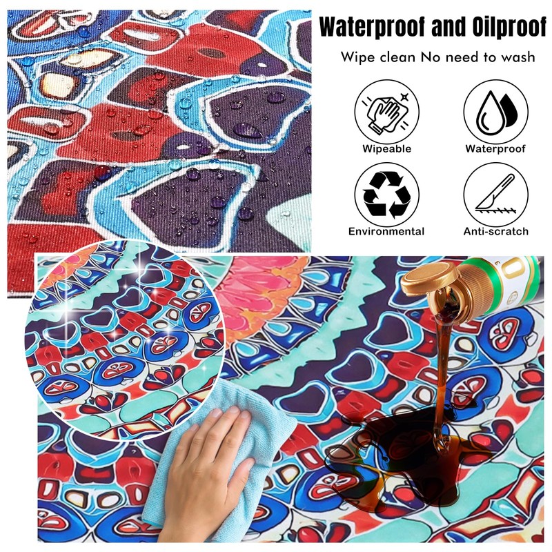 ASTNIC Round Tablecloth, Waterproof Elastic Edged Fitted Vinyl Table Cloth