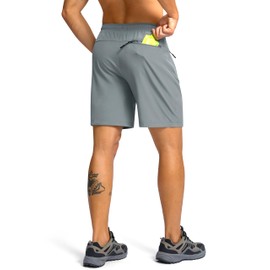 Men's Hiking Shorts 7"/9" Lightweight Athletic Shorts for Men Quick Dry Stretch Casual Shorts with 3 Zipper Pockets(7inch,Light Grey,M)
