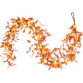 unlemoni Fall Decor 6 Feet Fall Garland with Lights Artificial Autumn Garland with Timer & 8 Modes Hanging Fall Leaves Garland with Berries Fall Decoration for Home Thanksgiving Mantel Decor