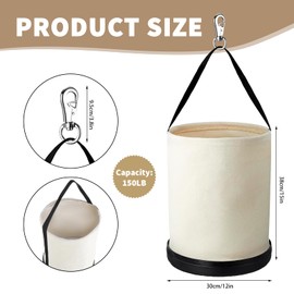 LECEHIVO 3 Pack Utility Canvas Bucket with Plastic Bottom and Metal Hook 15" x 12" All Purpose Organizer Tool Bucket Bag Load Capacity up to 150 Lbs for Truck Work Tool Accessory